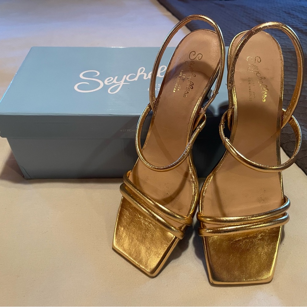 Seychelles Gold Strappy Heels